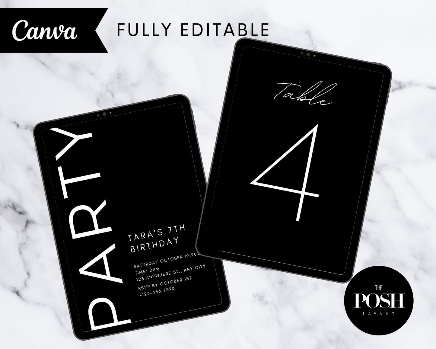 T00039 Chic Party Kit Print Templates - Minimalist Black Chic Event Print Template