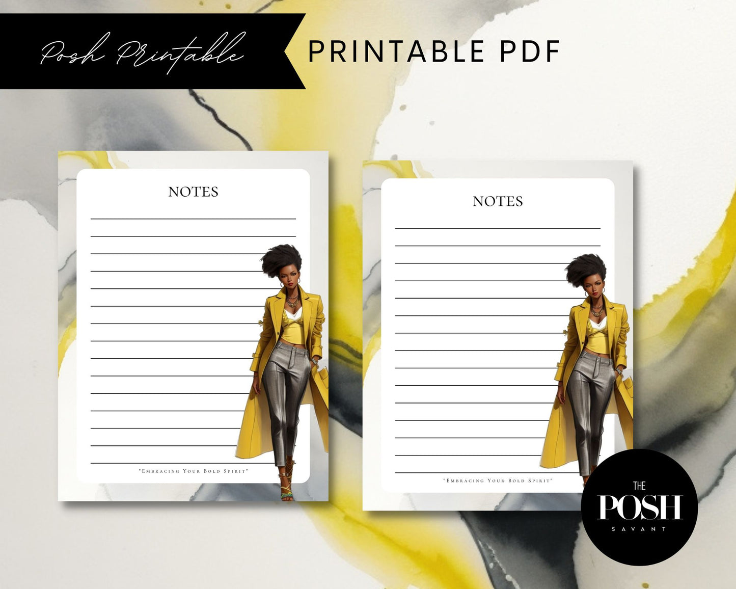 T00131 Bold Woman Stationary Design - Posh Printable (Notes & Unlined Sheet)