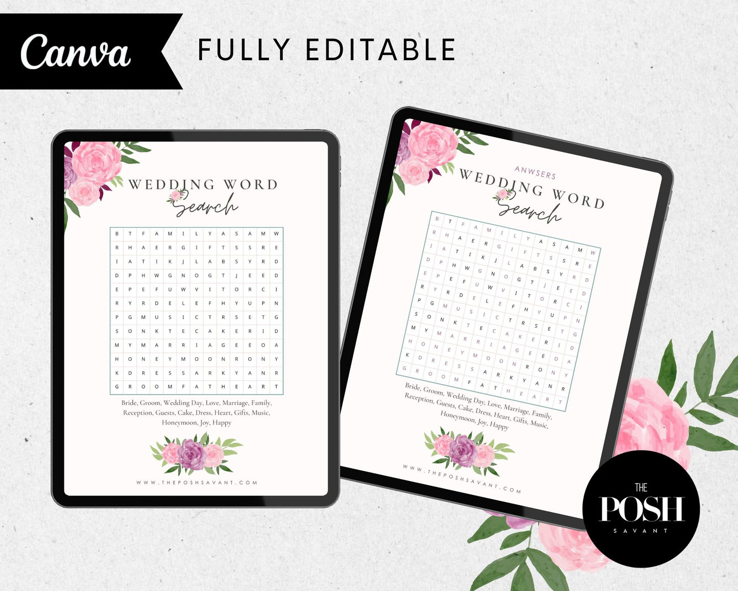 T00134 Posh Printables - 10 Page PDF - Bridal Shower Game Printable booklet.