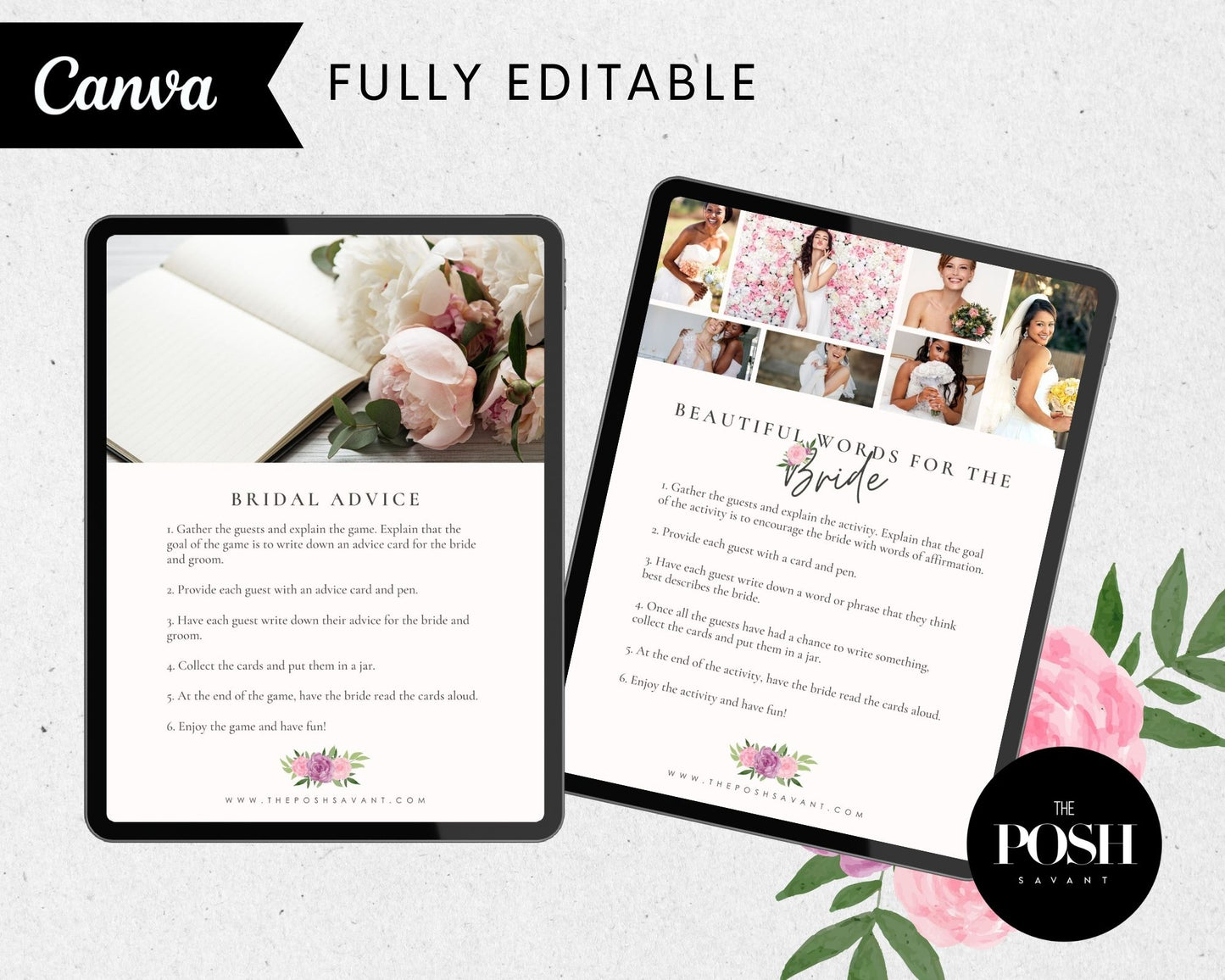 T00134 Posh Printables - 10 Page PDF - Bridal Shower Game Printable booklet.