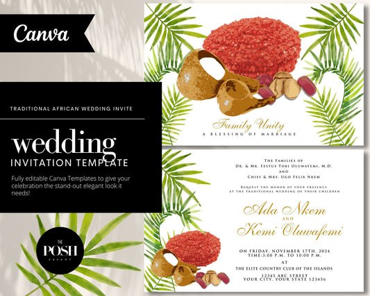 T00051 African Wedding Invitation Templates - Minimalist Wedding Invitation Canva Templ