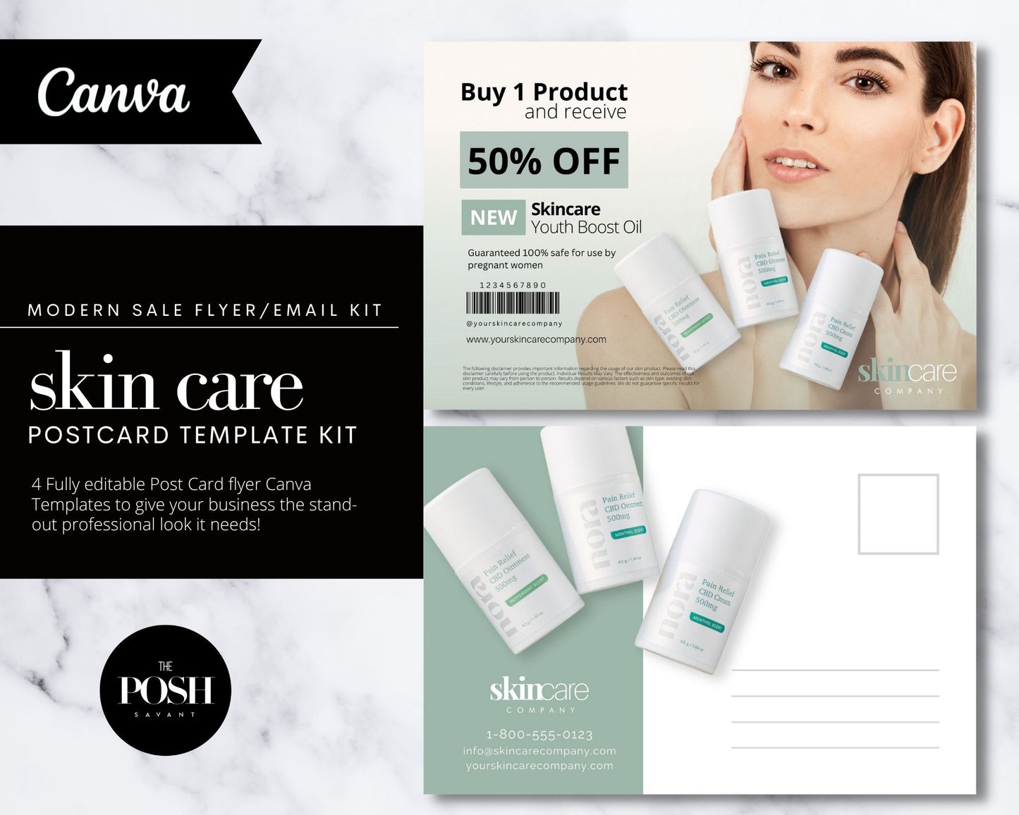 T00098 Skincare Flyer Postcard Kit - Modern Template