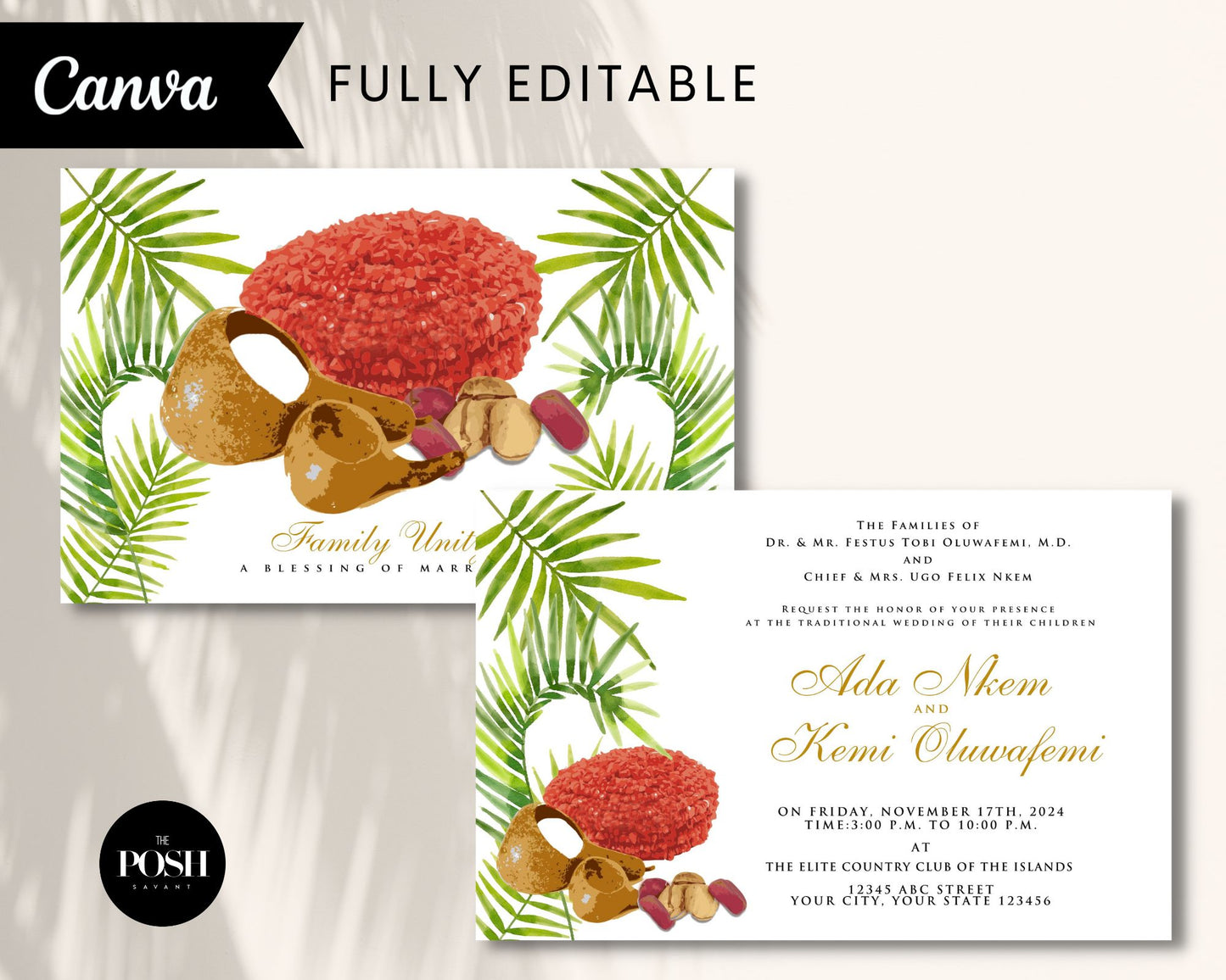 T00051 African Wedding Invitation Templates - Minimalist Wedding Invitation Canva Templ