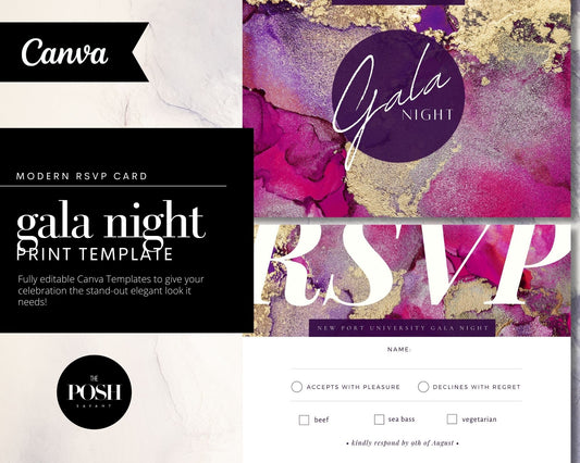 Modern Gala Night RSVP Card Print Template