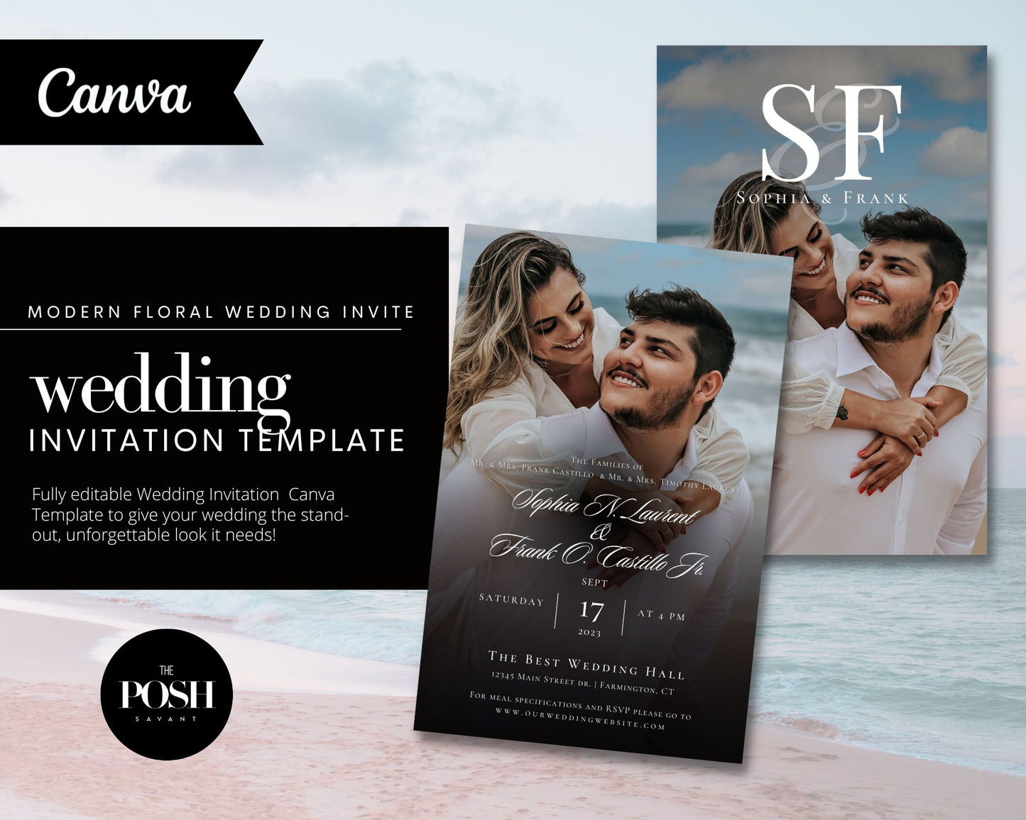 T00053 Chic Wedding Invitation Templates - Minimalist Wedding Invitation Canva Templ