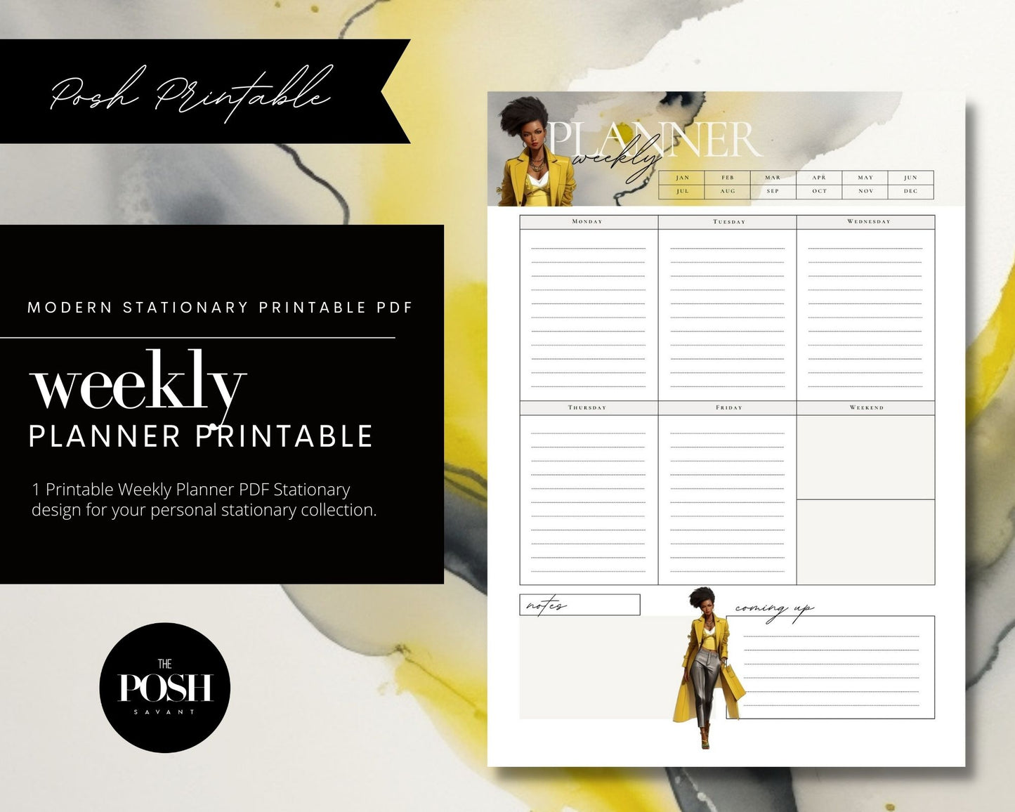 T00132 Bold Woman Stationary Design - Posh Printable (Weekly Planner)