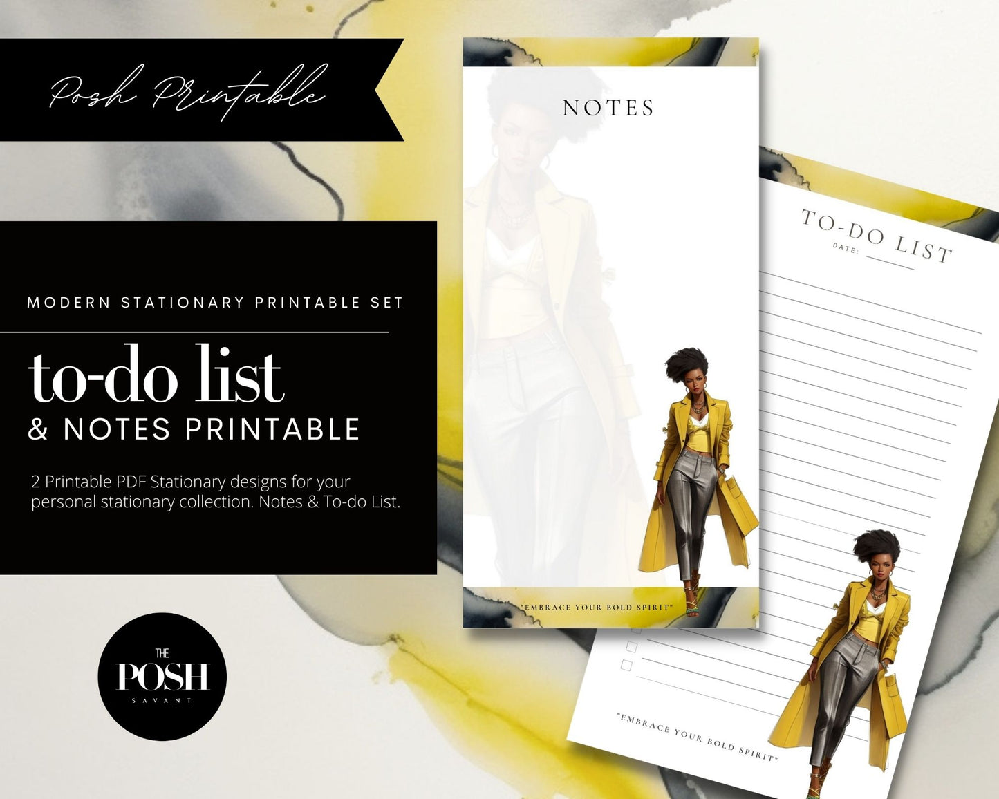 T00133 Bold Woman Stationary Design - Posh Printable (To-do List & Notes)