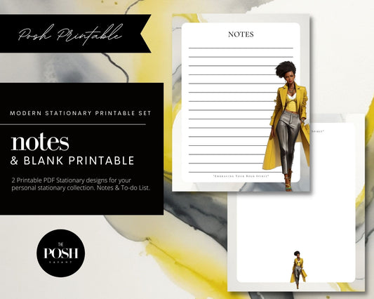 T00131 Bold Woman Stationary Design - Posh Printable (Notes & Unlined Sheet)