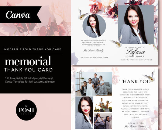 T00035 Minimalistic Floral Funeral - Bifold Thank You Program