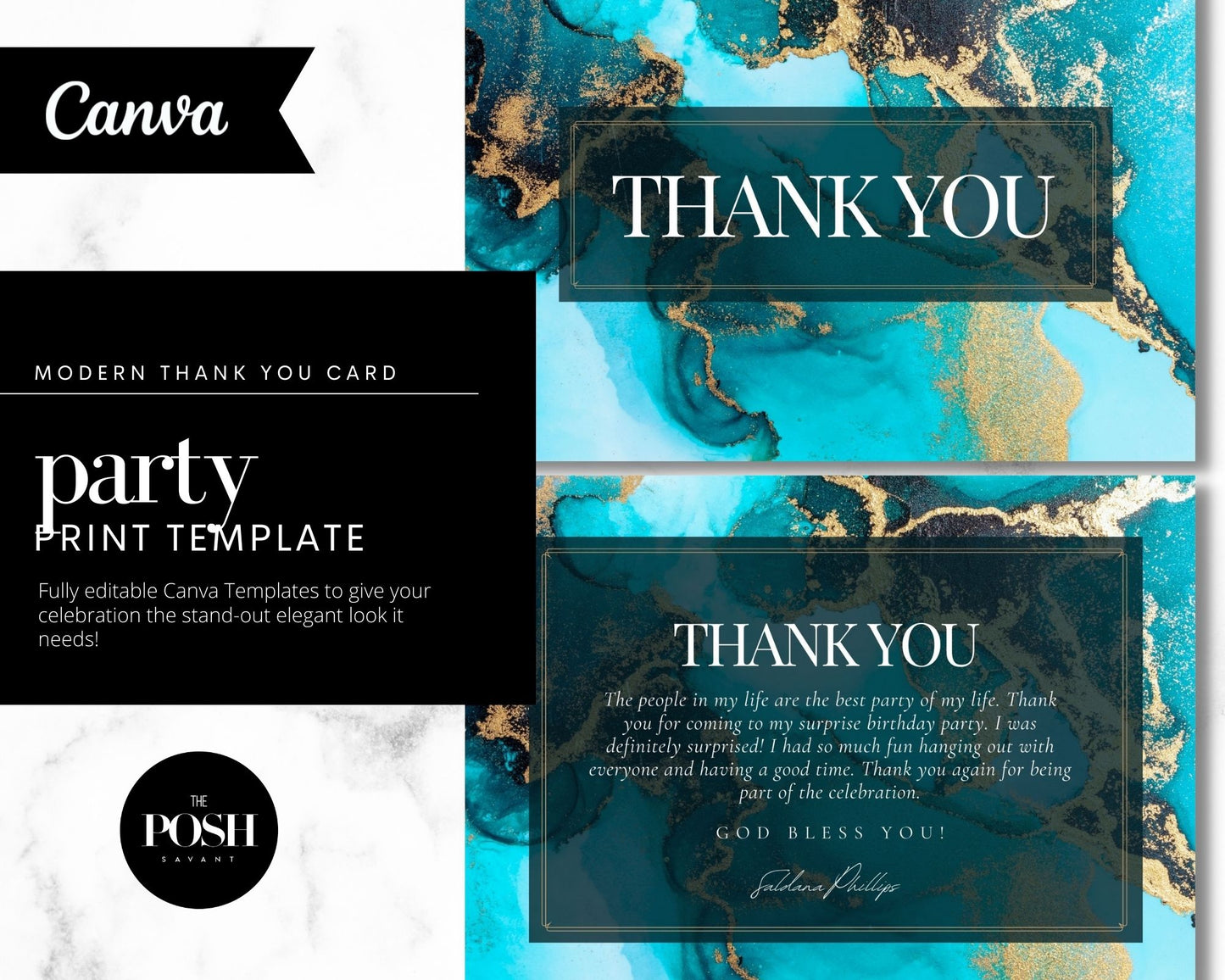 Party Thank You Card Modern Chic Event Print Template