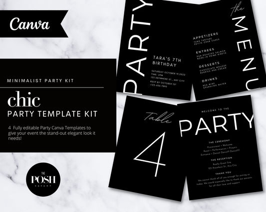 T00039 Chic Party Kit Print Templates - Minimalist Black Chic Event Print  Template